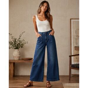 Pilcro by Anthropologie Emory Pleated High Rise Wide Leg Jeans Size 28
